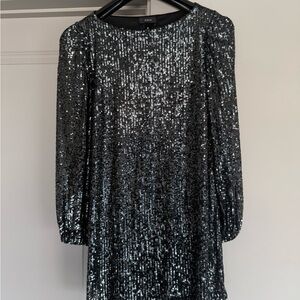 Aqua Sparkling Black Long Sleeve Dress
